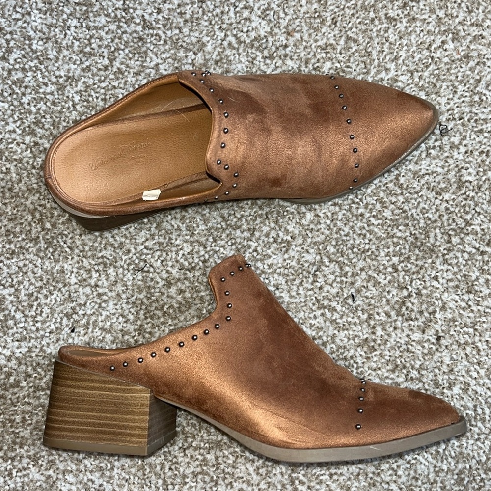 Studded suede mules